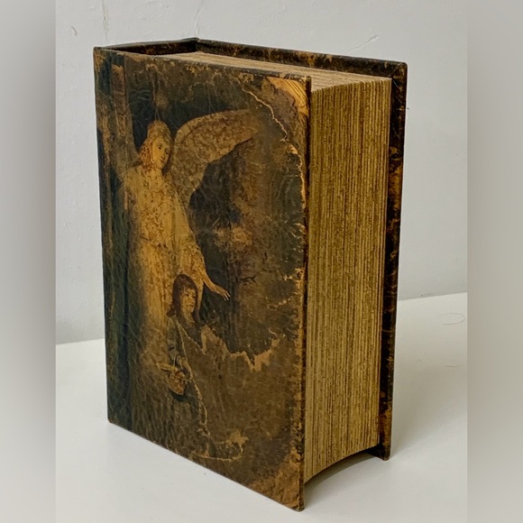 Vtg Artwork Decorated Faux Leather Hollow Wooden Faux Book Box Hidden Stash - Picture 4 of 10